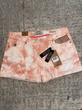 Scotch & Soda Peach and White Tie-Dye Denim Shorts with Stud Detail